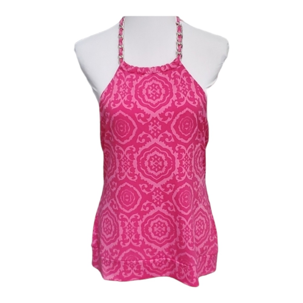 Michael Kors Halter Tank Top Pink Paisley Women's Large Chainlink Straps